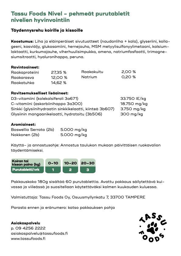 Nivel koirille ja kissoille 60 purutablettia - Tassu Foods Oy